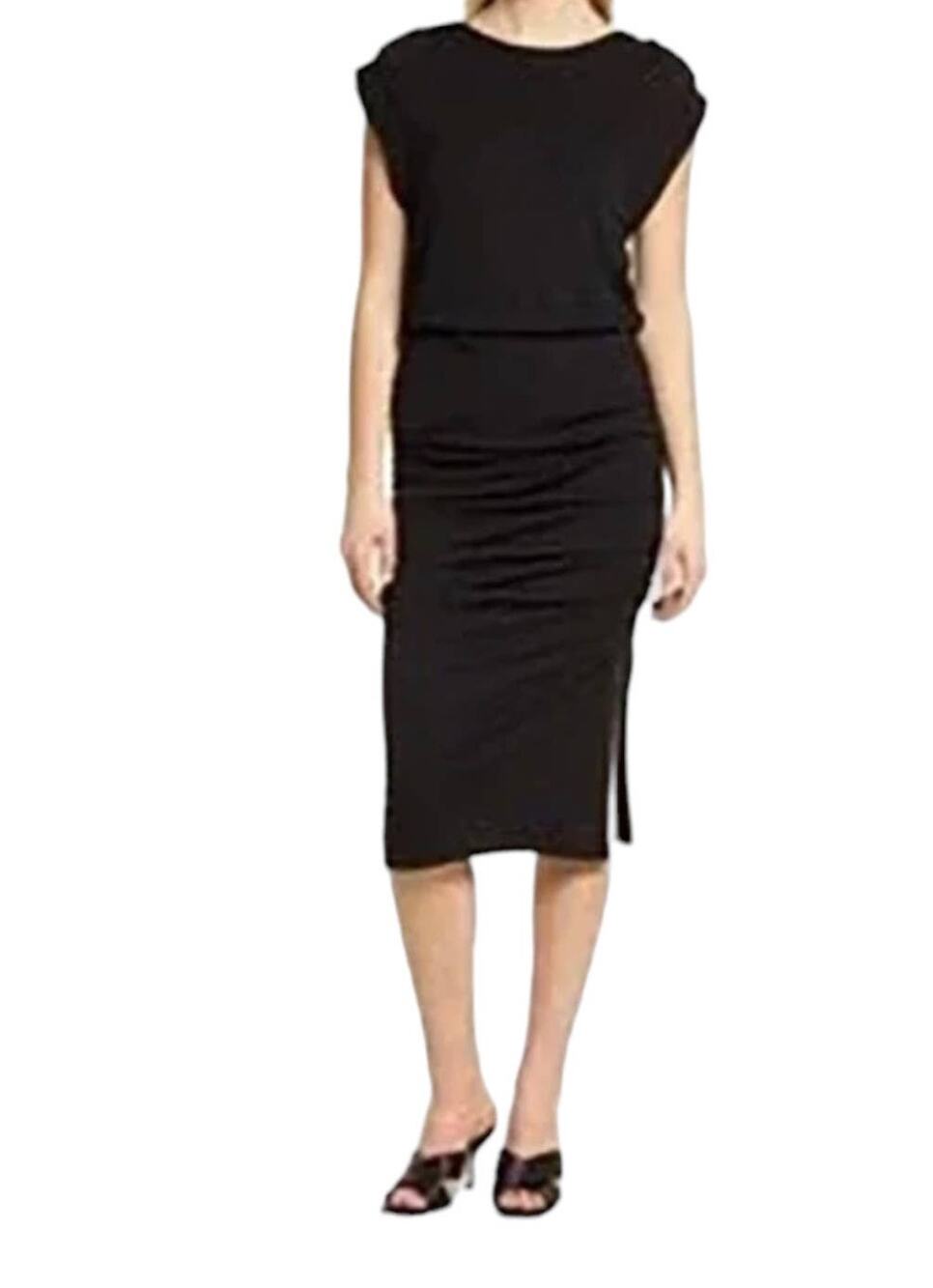 Halogen Dress gathered midi cap sleeve ruched black size 1X